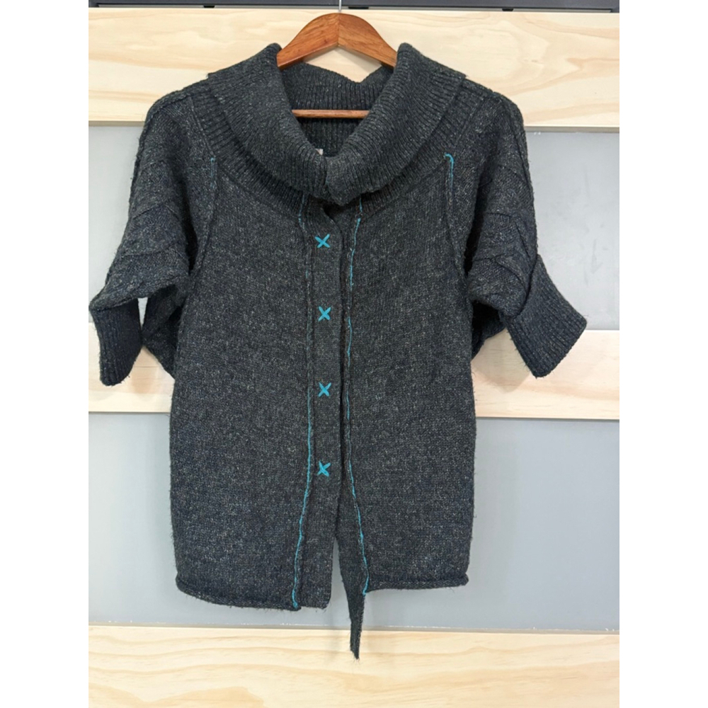 BKE Women’s Short Sleeve Sweater Cardigan Small Gray Wool Blend Shawl Collar